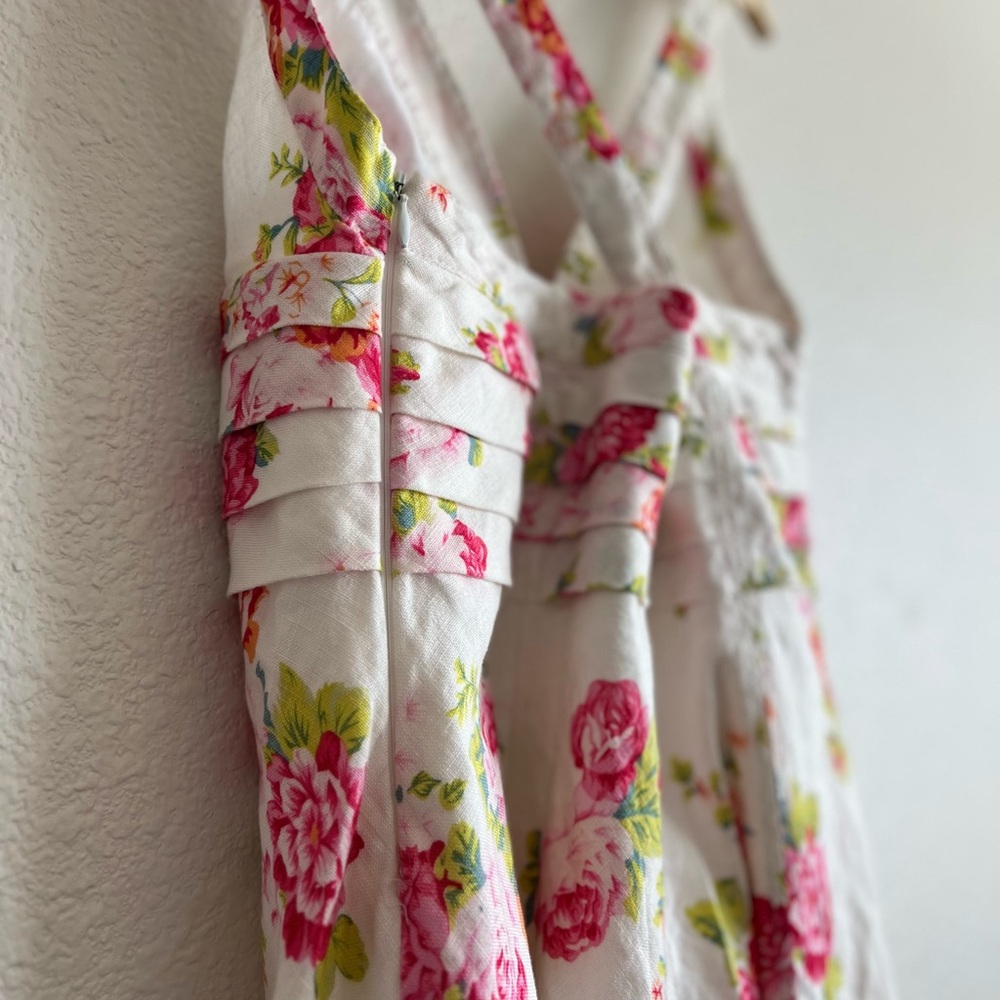 Le Lis Blanc 100% Linen Floral Dress Open Back Fit & Flare